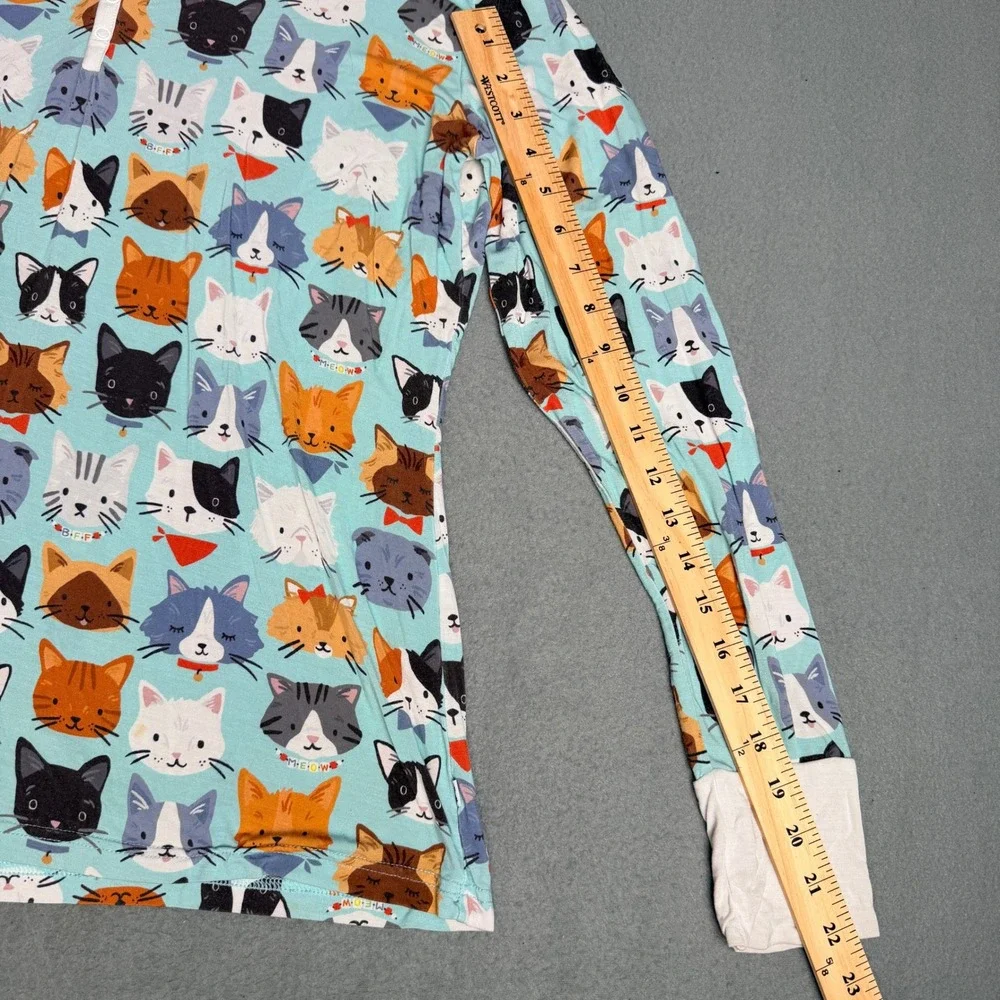 Little Sleepies Cool Cats Bamboo Viscose Pajama Set Womens Medium Blue Henley LS - Picture 5 of 13